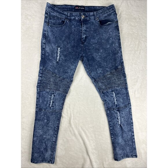 2 Phat Farm Jeans Mens 36x30 Blue Acid Wash Skinny Fit Stretch Denim Pants Adult - Picture 3 of 16